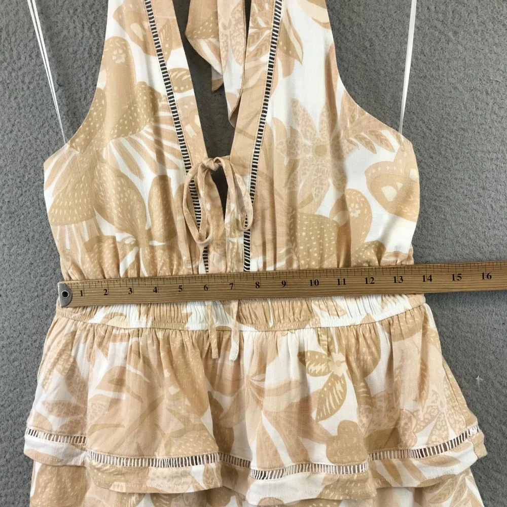 New PRIMP Sugarlips Tropical Leaf Print Halter Romper Tiered Ruffle Tie Waist M